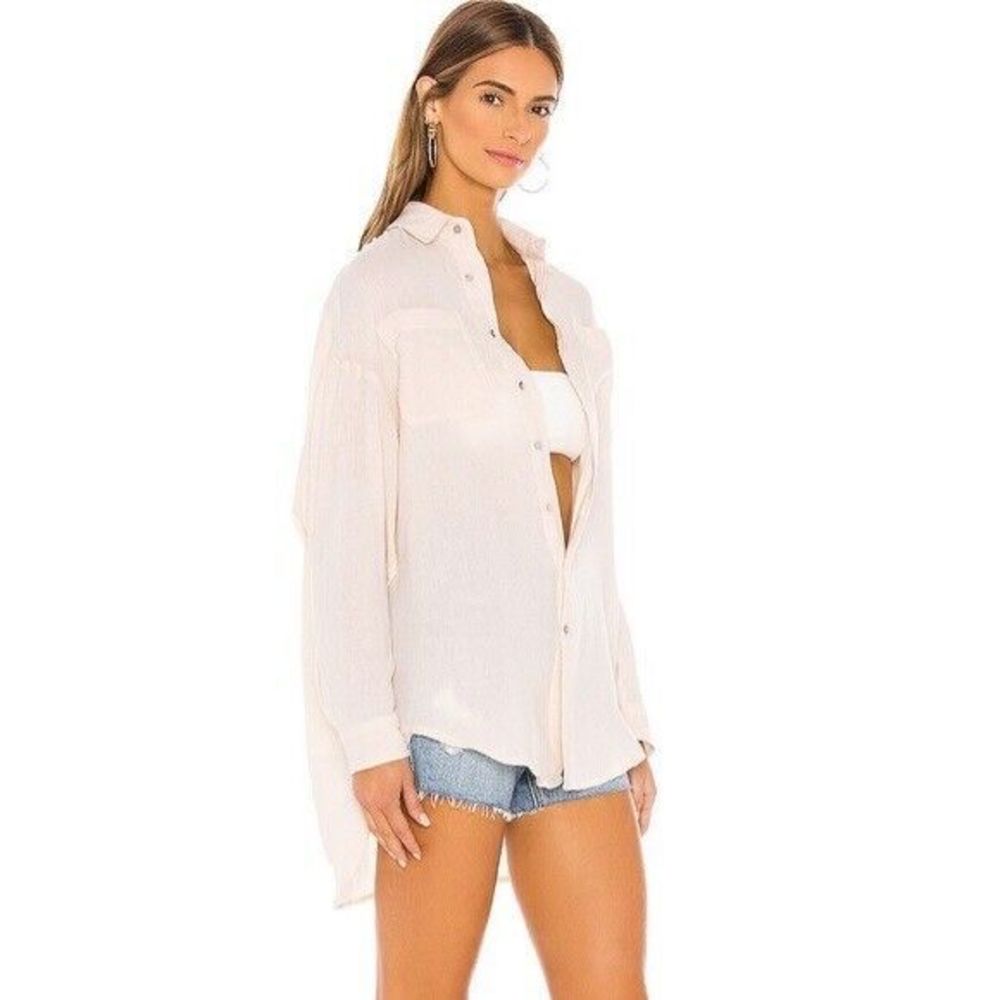 ACACIA Small Cream Beige Cotton Gauze Lightweight Button Down Shirt off white